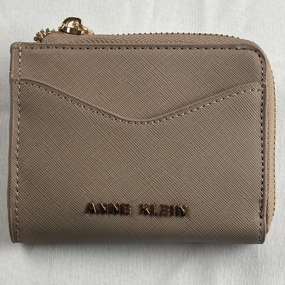 Anne Klein Wallet Taupe Gold Zip‎ Around Card Holder Small Purse